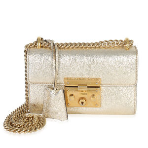 Gucci Gold Metallic Crinkled Leather Small Padlock Chain Bag